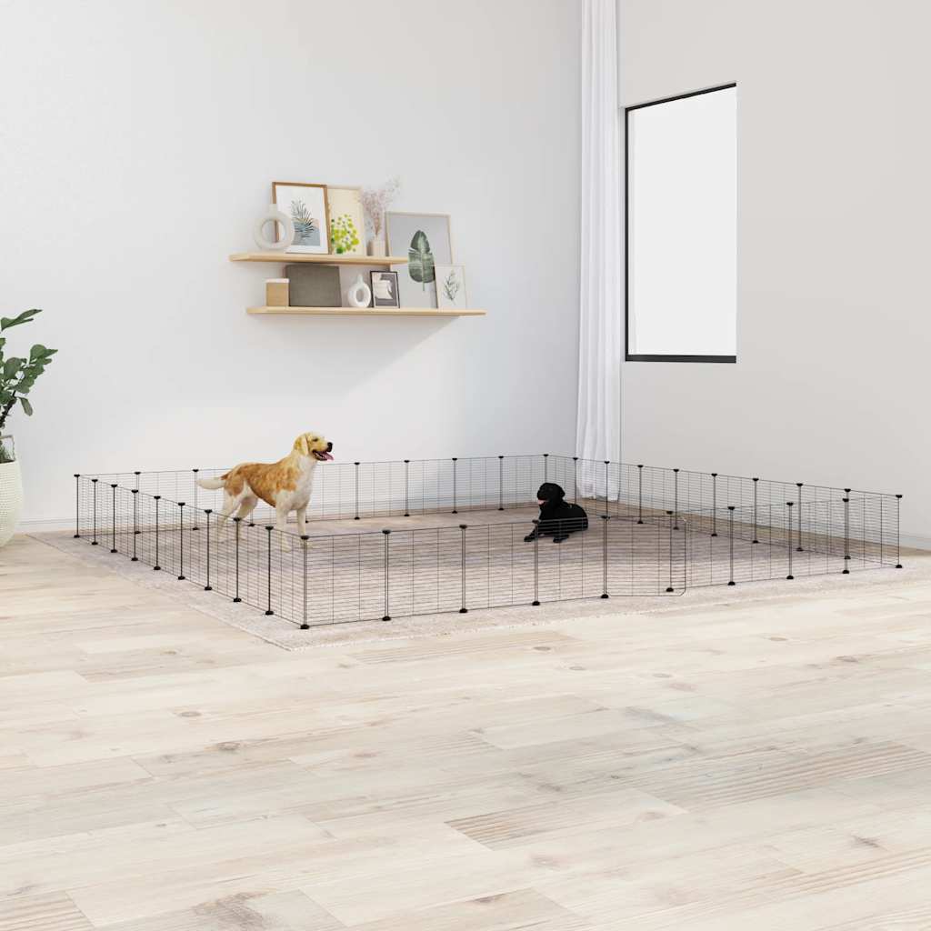 Vidaxl huisdierenkooi met deur 36 panelen 35x35 cm staal zwart