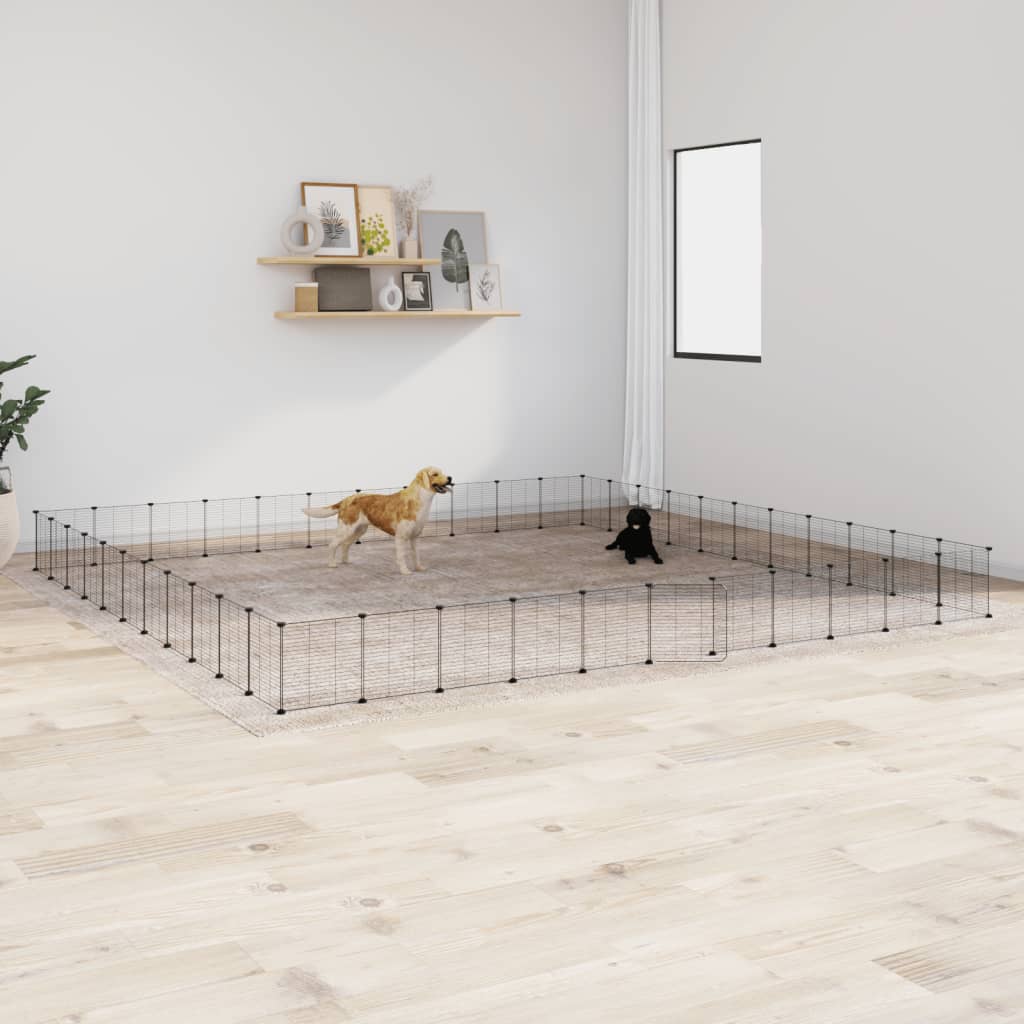 Vidaxl huisdierenkooi met deur 44 panelen 35x35 cm staal zwart