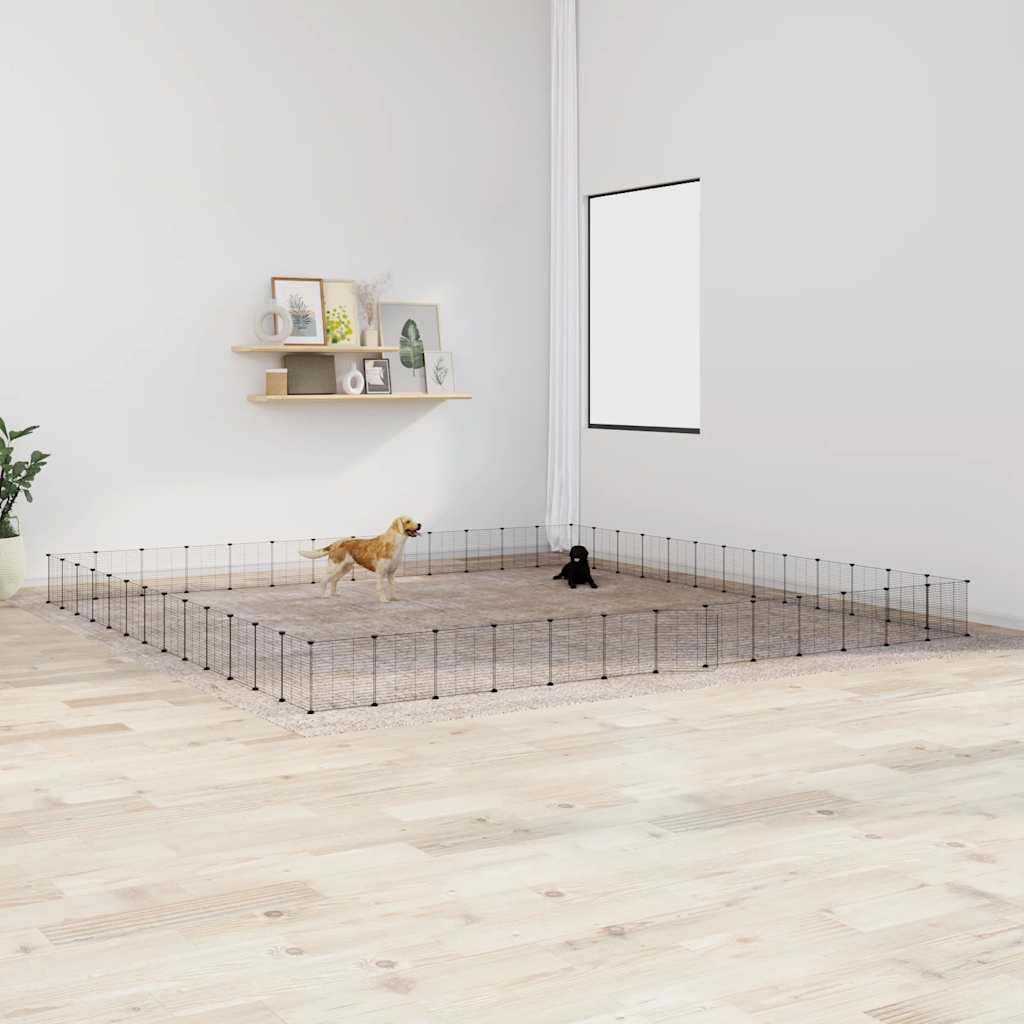 Vidaxl huisdierenkooi met deur 52 panelen 35x35 cm staal zwart