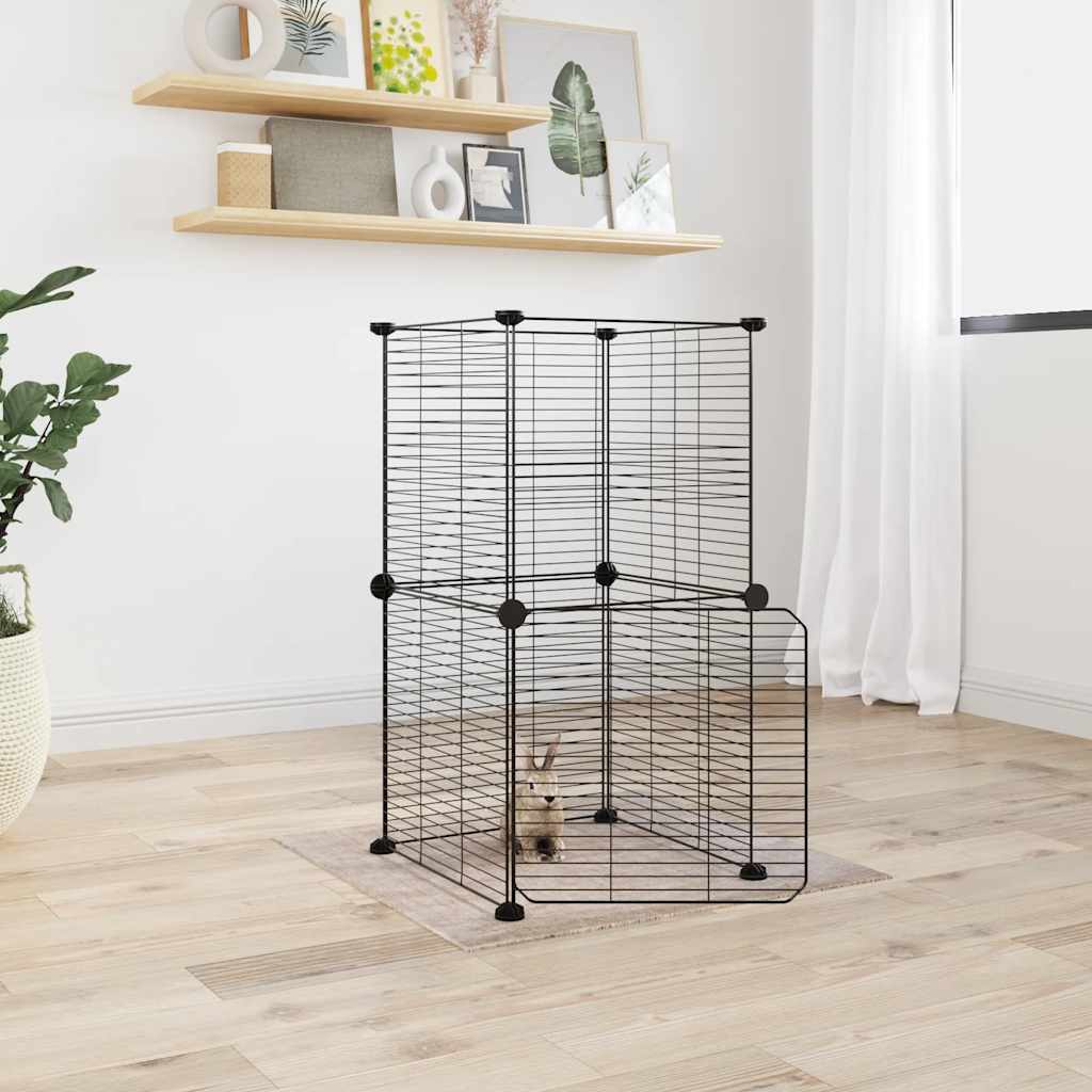 Vidaxl huisdierenkooi met deur 8 panelen 35x35x70 cm staal zwart