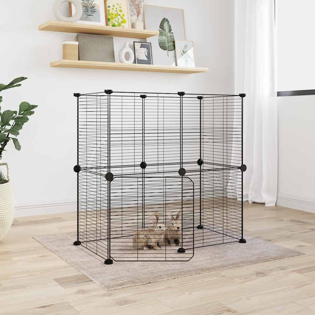 Vidaxl huisdierenkooi met deur 12 panelen 70x35x70 cm staal zwart
