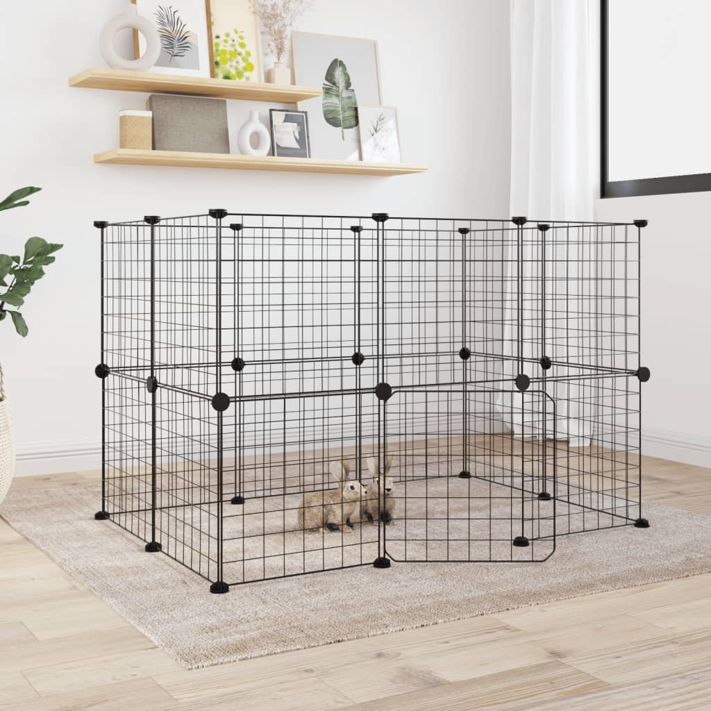 Vidaxl huisdierenkooi met deur 20 panelen 105x70x70 cm staal zwart