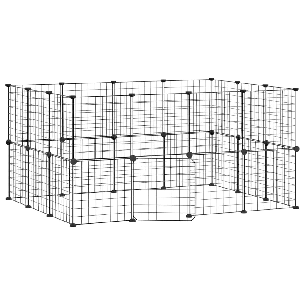 Vidaxl huisdierenkooi met deur 28 panelen 140x105x70 cm staal zwart
