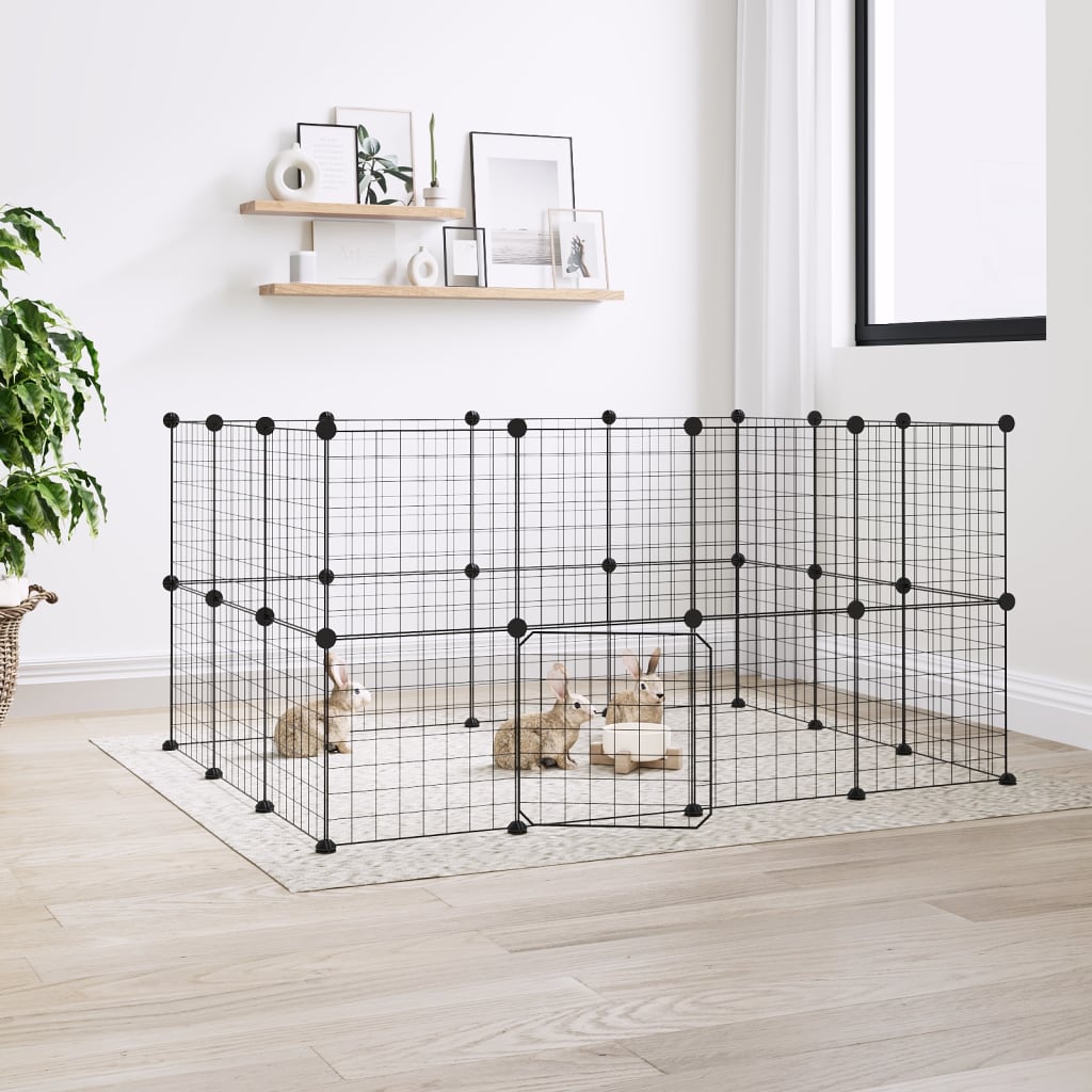 Vidaxl huisdierenkooi met deur 28 panelen 140x105x70 cm staal zwart