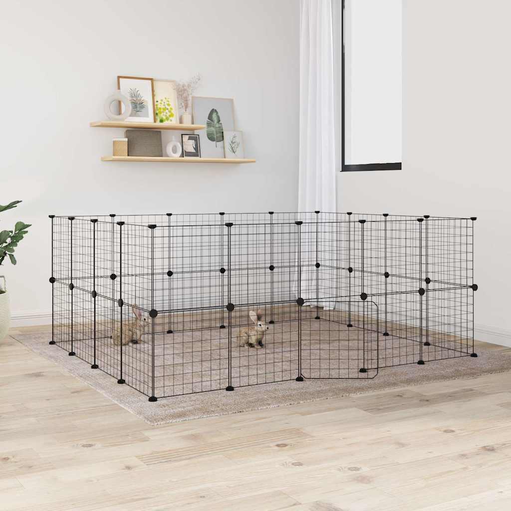 Vidaxl huisdierenkooi met deur 36 panelen 35x35 cm staal zwart
