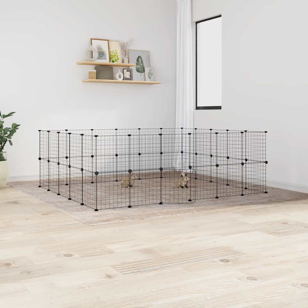 Vidaxl huisdierenkooi met deur 44 panelen 210x175x70 cm staal zwart