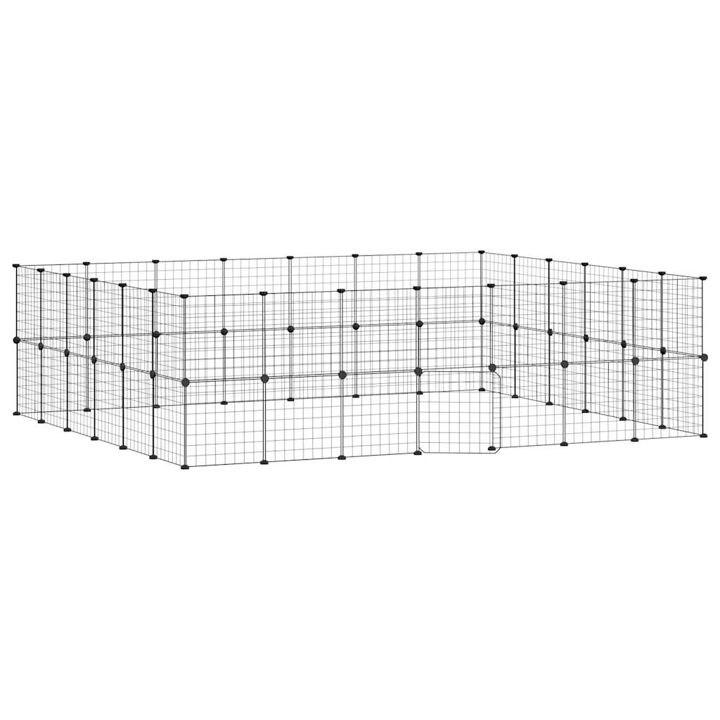 Vidaxl huisdierenkooi met deur 52 panelen 35x35 cm staal zwart