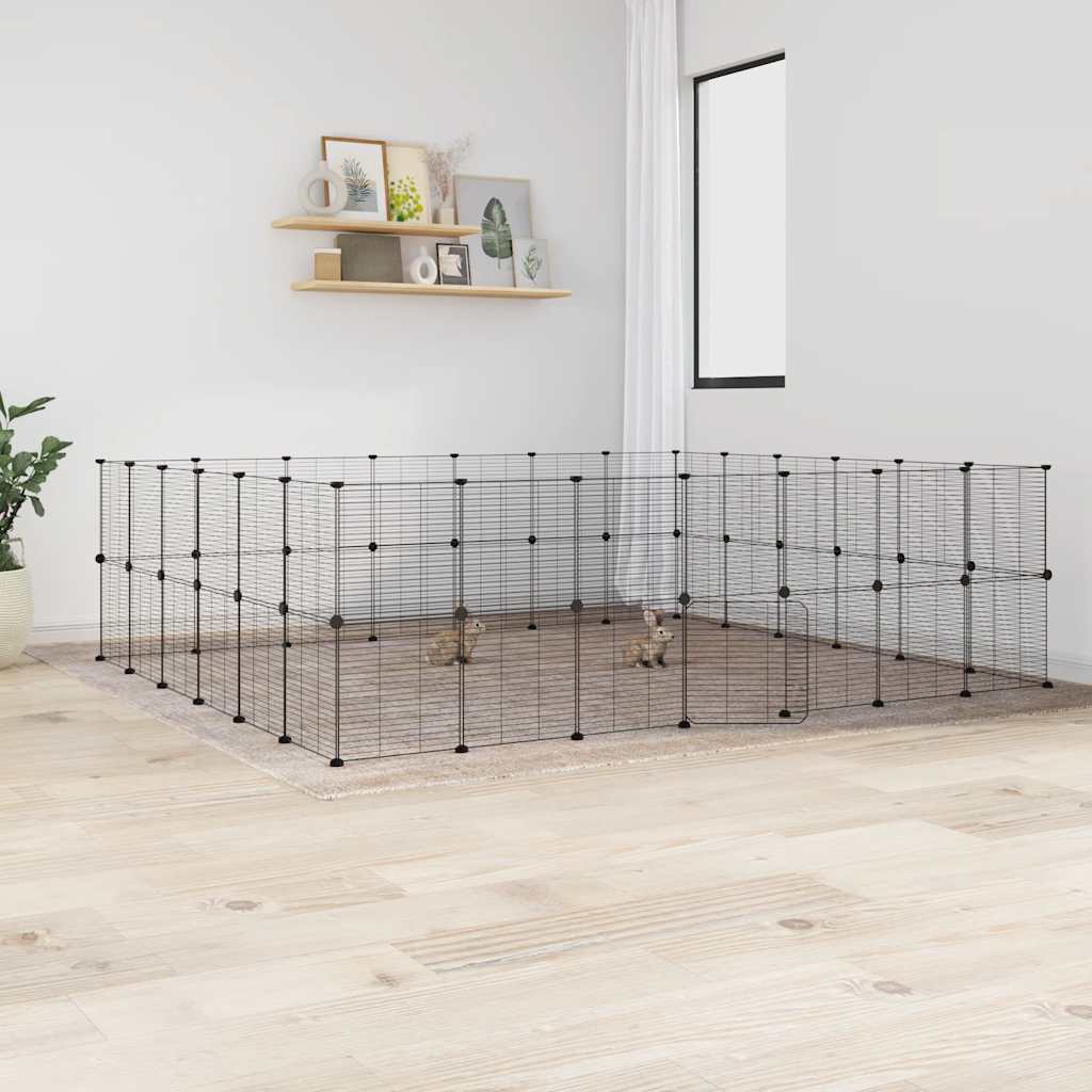 Vidaxl huisdierenkooi met deur 52 panelen 245x210x70 cm staal zwart