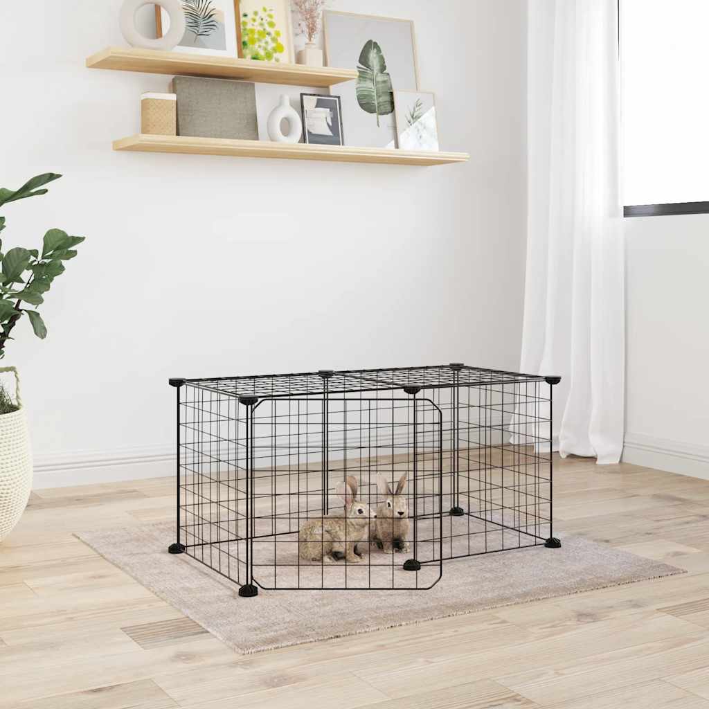 Vidaxl huisdierenkooi met deur 8 panelen 70x35x35 cm staal zwart