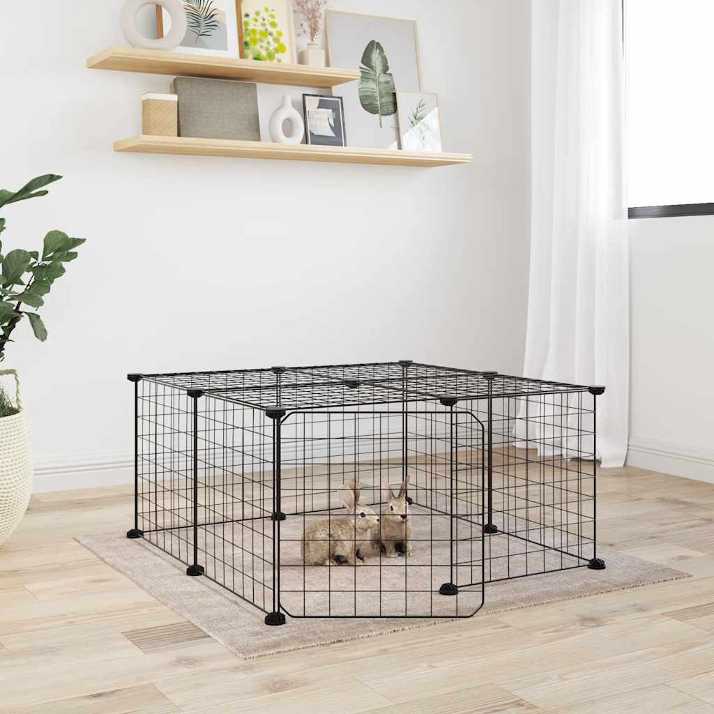 Vidaxl huisdierenkooi met deur 12 panelen 70x70x35 cm staal zwart