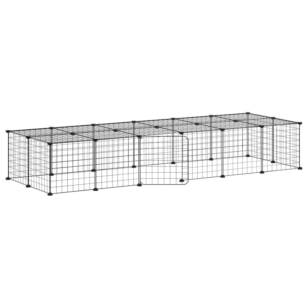Vidaxl huisdierenkooi met deur 28 panelen 210x70x35 cm staal zwart