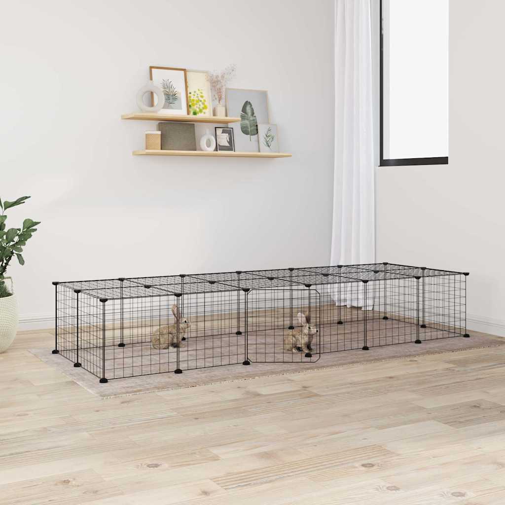 Vidaxl huisdierenkooi met deur 28 panelen 210x70x35 cm staal zwart