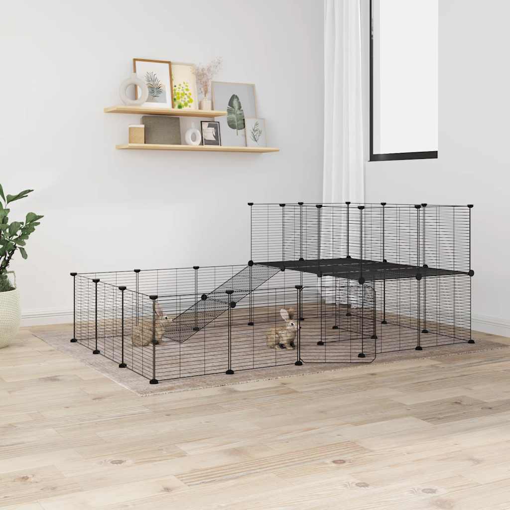 Vidaxl huisdierenkooi met deur 36 panelen 175x105x70 cm staal zwart
