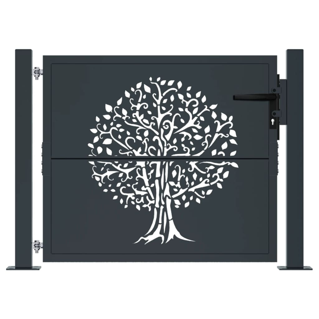 Vidaxl poort 100x100 cm met boomontwerp staal antracietkleurig