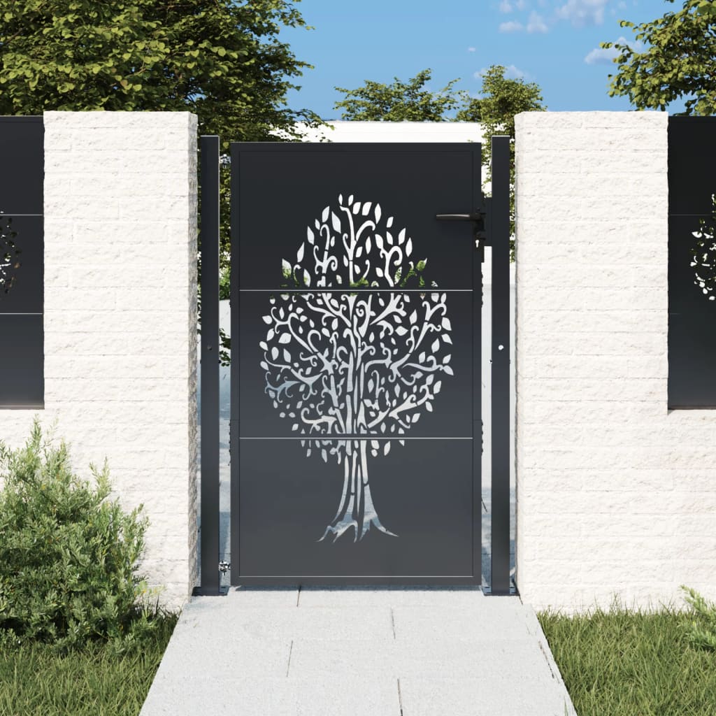 Vidaxl poort 100x125 cm met boomontwerp staal antracietkleurig