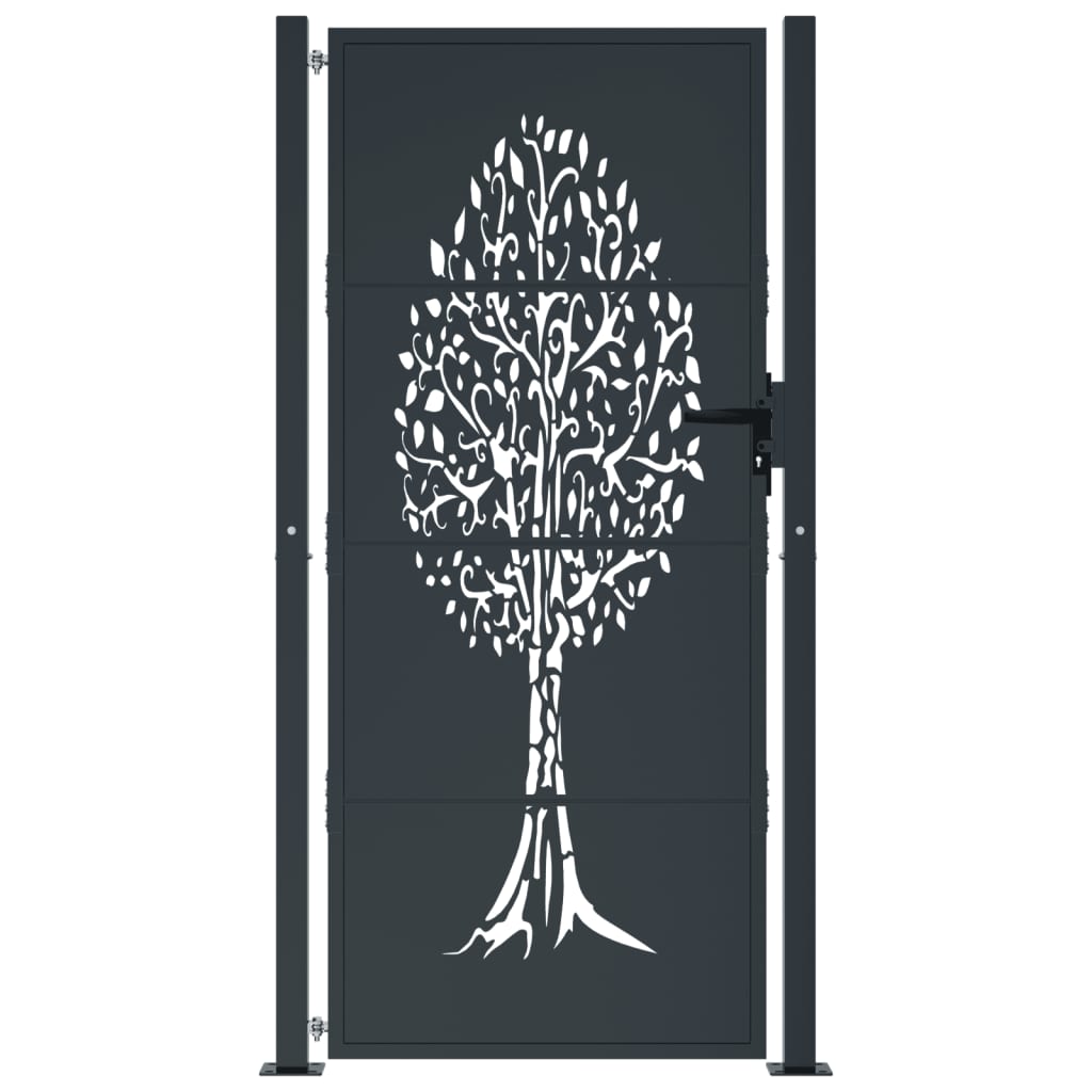 Vidaxl poort 100x175 cm met boomontwerp staal antracietkleurig