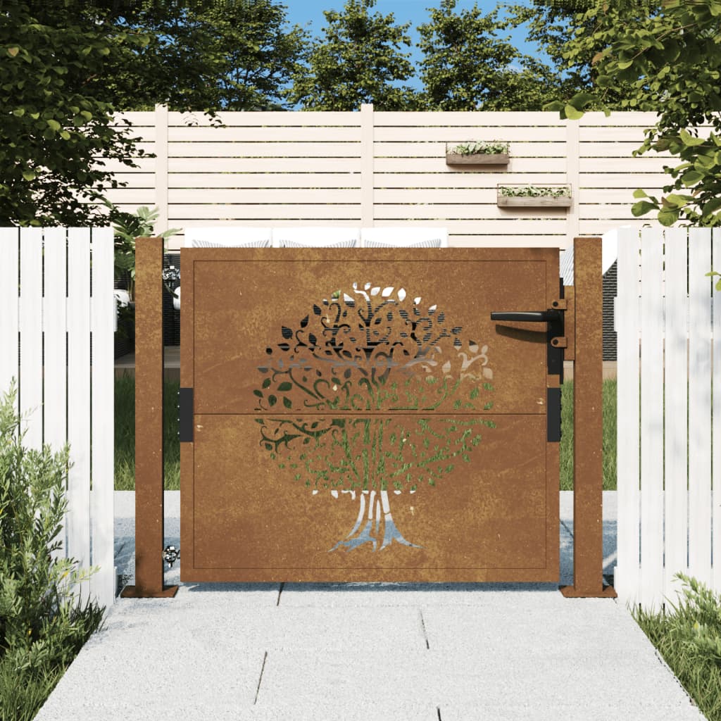 Vidaxl poort 100x75 cm boomontwerp cortenstaal