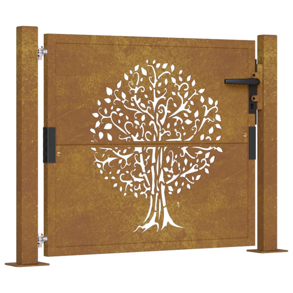 Vidaxl poort 105x105 cm boomontwerp cortenstaal