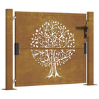 Vidaxl poort 105x105 cm boomontwerp cortenstaal