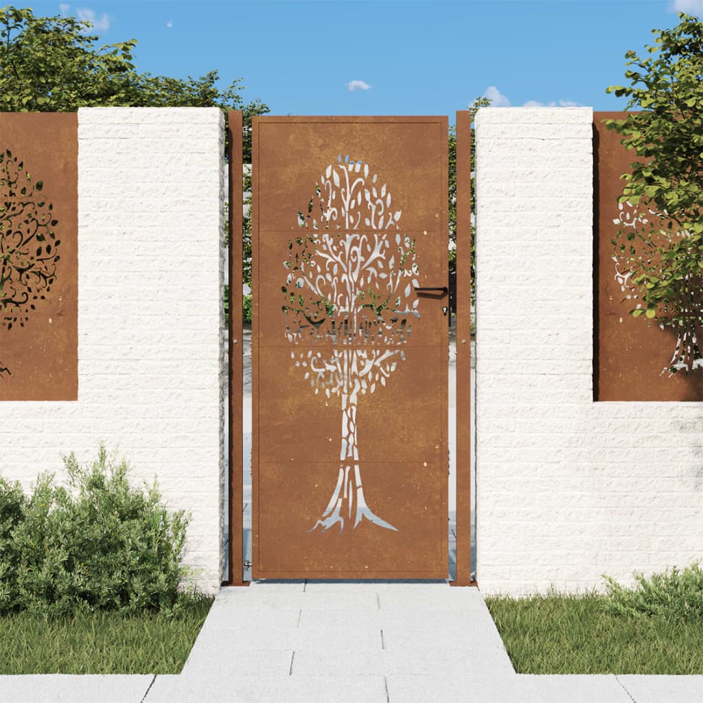 Vidaxl poort 100x200 cm cortenstaal boom ontwerp