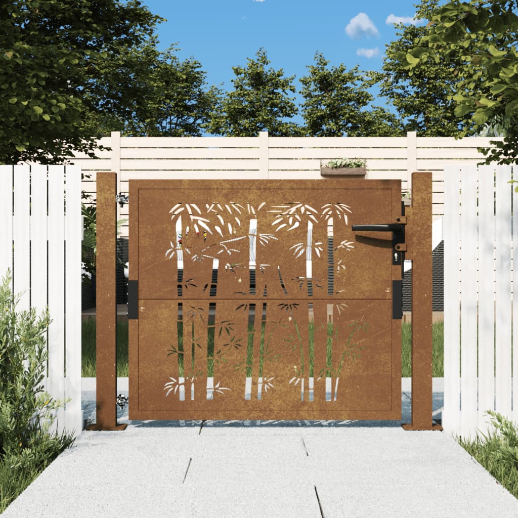 Vidaxl poort met bamboe-ontwerp 100x75 cm cortenstaal