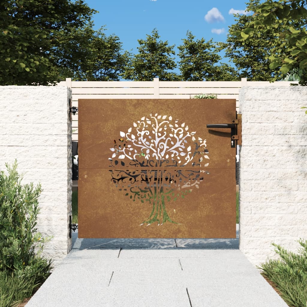 Vidaxl poort 85x100 cm boomontwerp cortenstaal