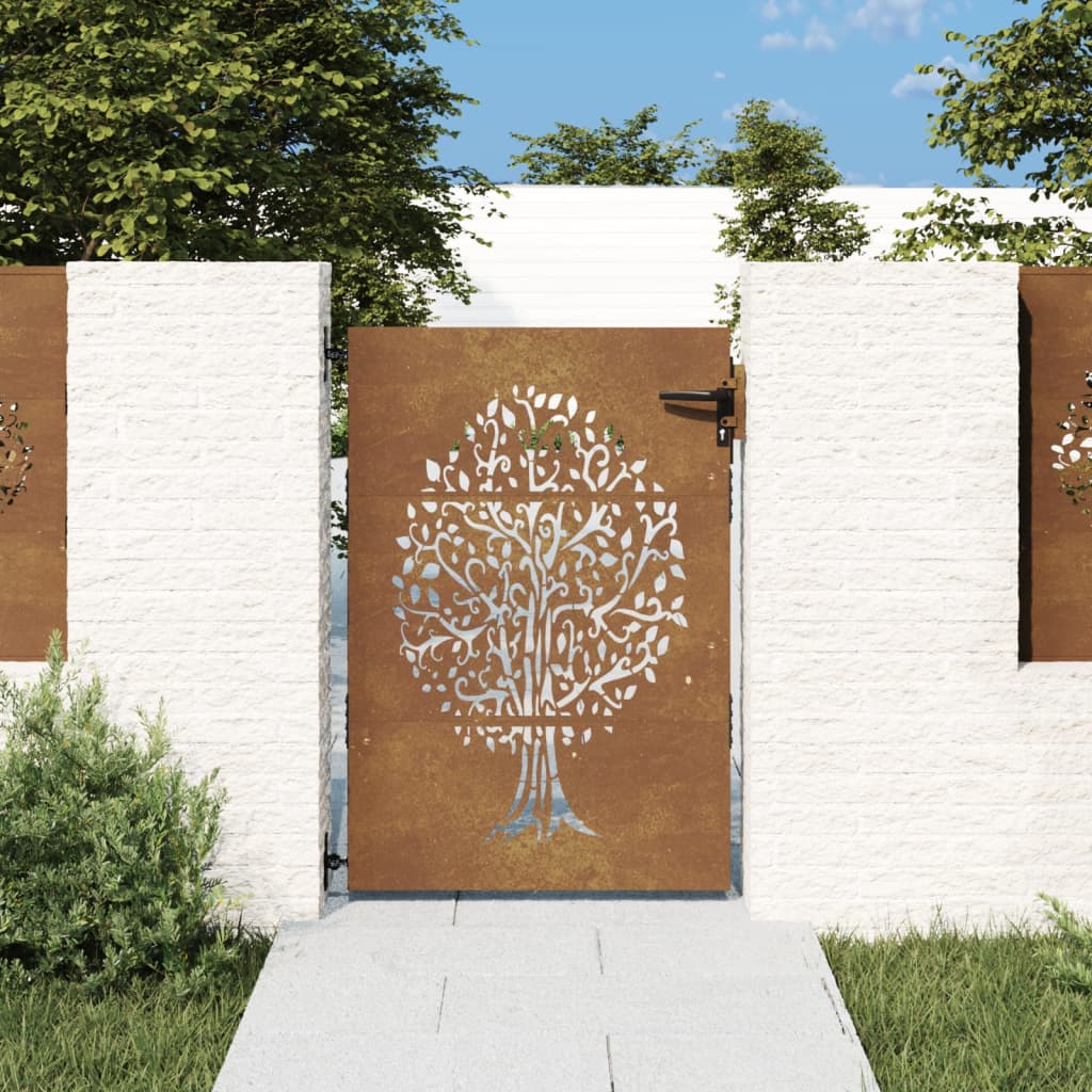 Vidaxl poort 85x125 cm boomontwerp cortenstaal