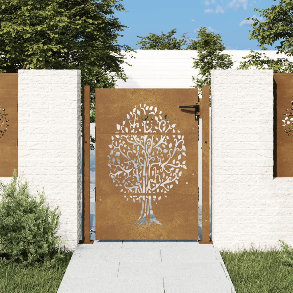 Vidaxl poort 100x125 cm boomontwerp cortenstaal