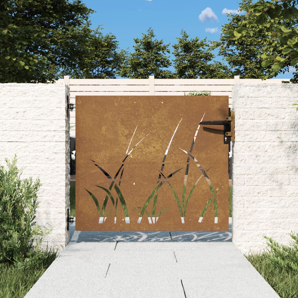 Vidaxl poort 85x75 cm grasontwerp cortenstaal