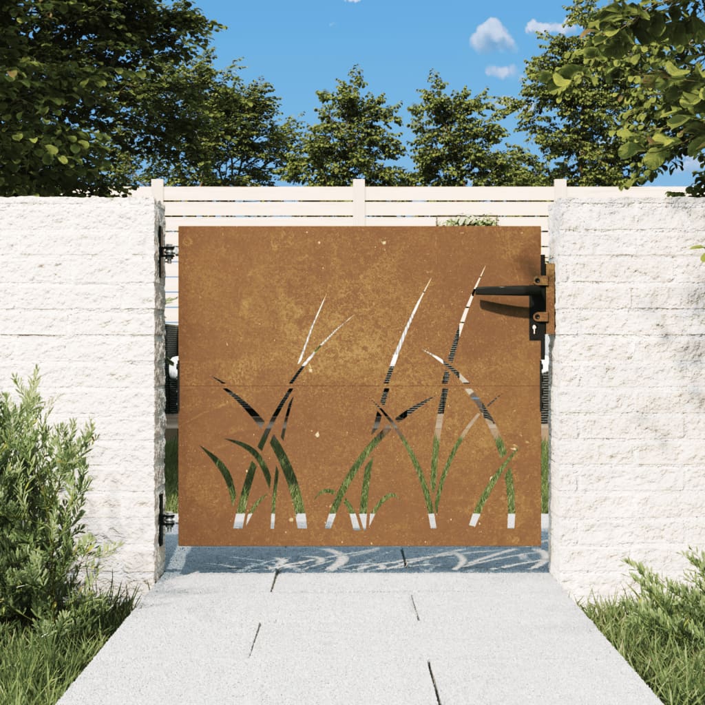 Vidaxl poort 85x100 cm grasontwerp cortenstaal