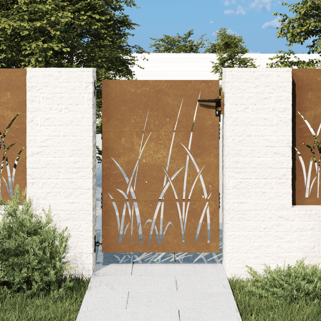 Vidaxl poort 85x125 cm grasontwerp cortenstaal