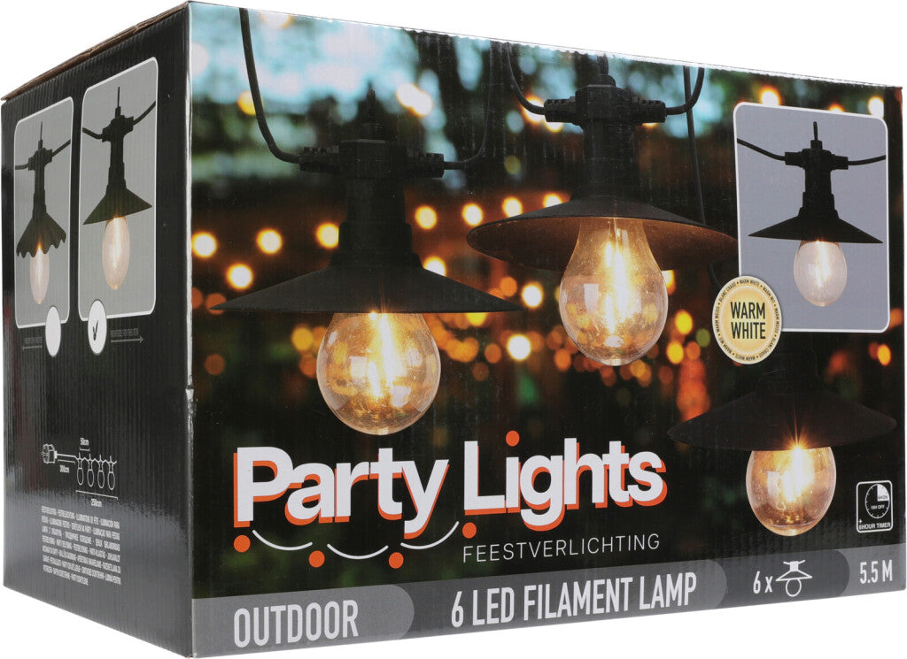 Pro Garden - Garden party lights buitenverlichting 6 led filament lampen warm wit 55 meter feestverlichting voor buiten