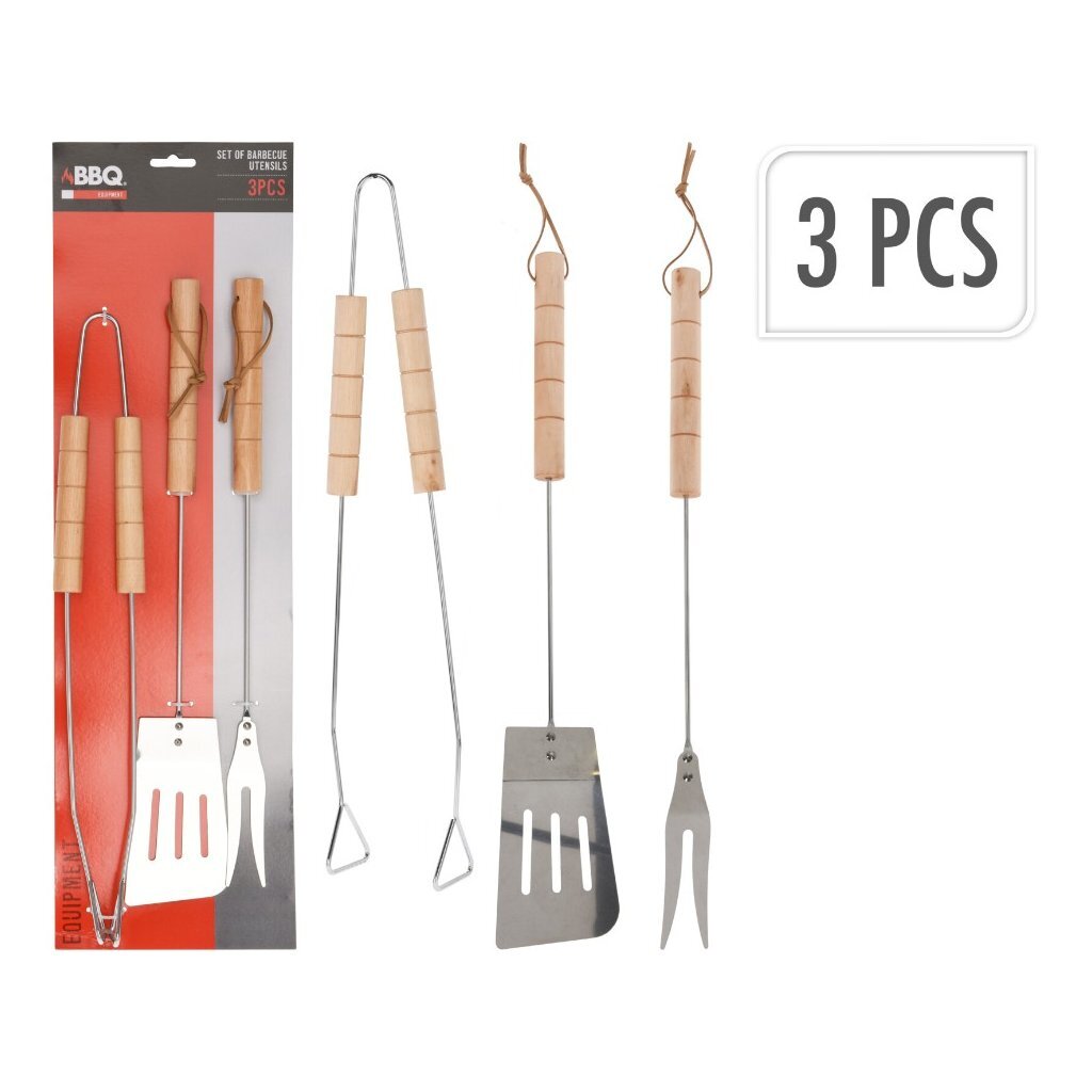 BBQ - BBQ gereedschap 3-delig hout/rvs