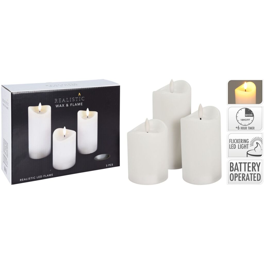 No brand led kaars set van 3sts wit | 2 stuks