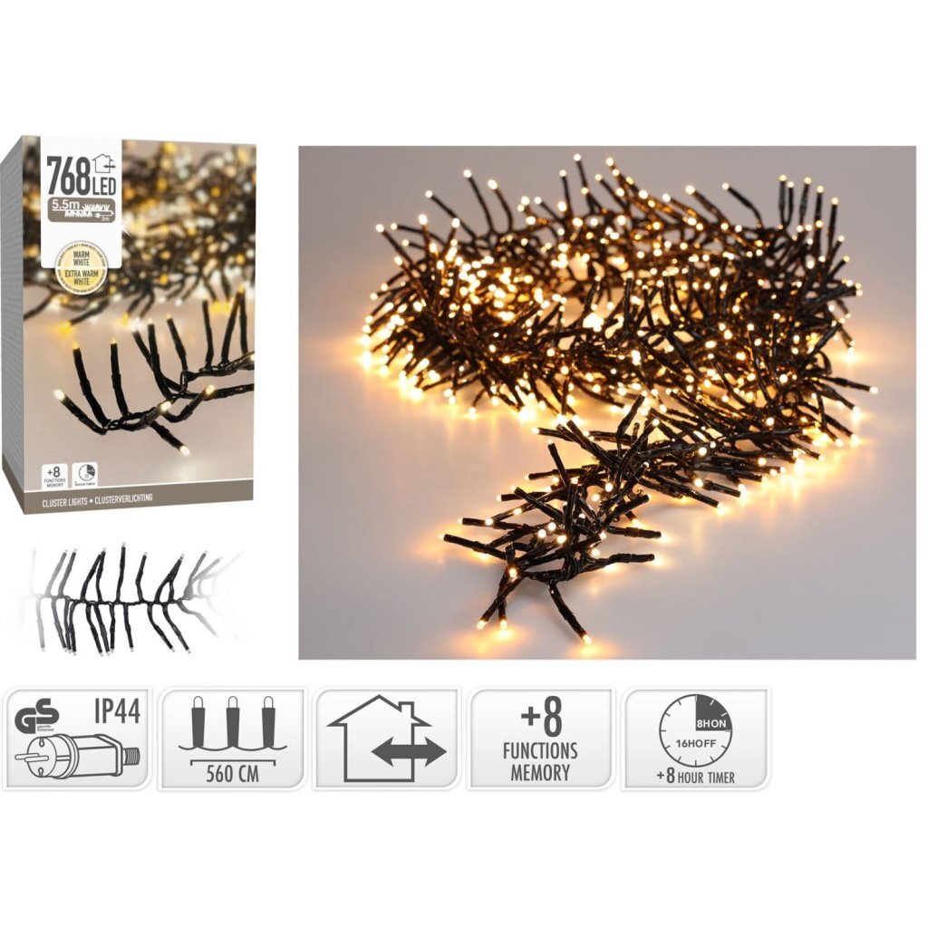 Overige Merken - Overige Merken Led verlichting cluster 768 led's 560 cm warm wit zwart