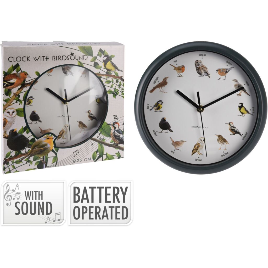 Overige Merken - Overige Merken Wandklok met vogelgeluid 25 cm zwart