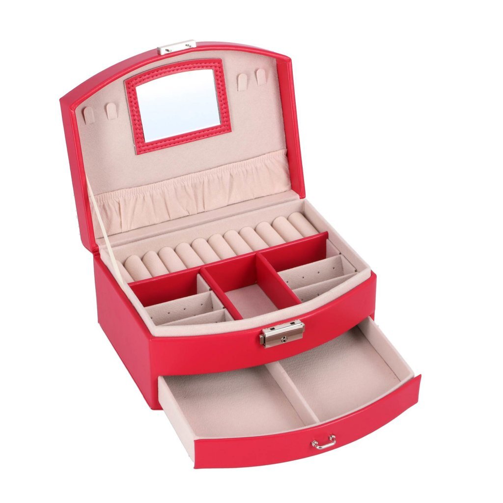 No Brand - No Brand Juwelenbox deluxe roze sieradendoosje met spiegel en lade.