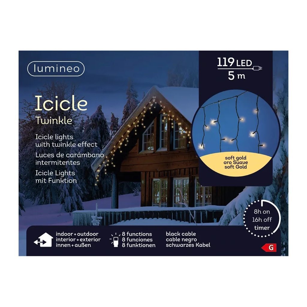 Lumineo - Lumineo led snoer icicle twinkle 119 led's 500 cm soft gold zwart