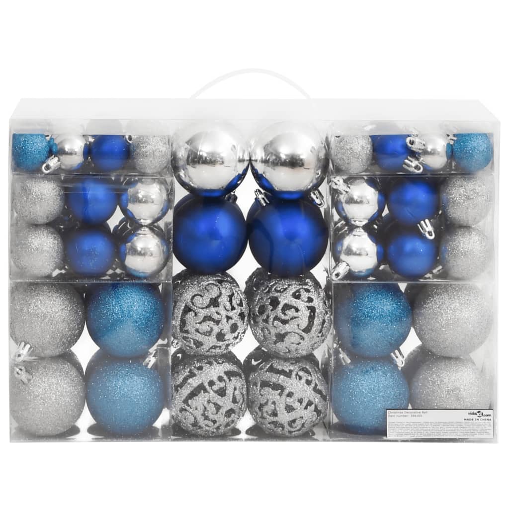 VidaXL Kerstballen 100 st 3 4 6 cm blauw en zilverkleurig