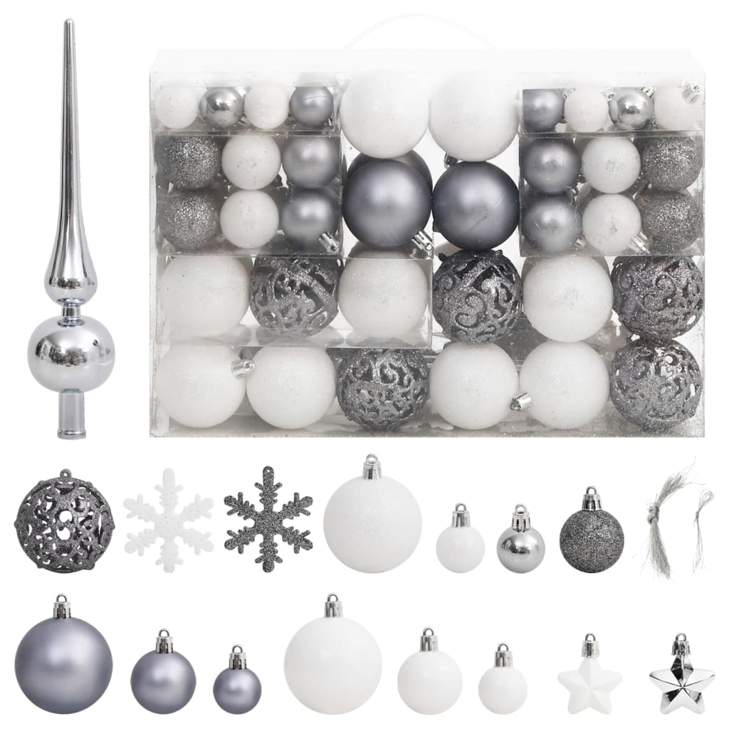 Vidaxl 111-delige kerstballenset polystyreen wit en grijs