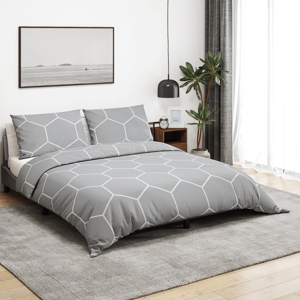 Vidaxl dekbedovertrekset 200x220 cm katoen grijs en wit