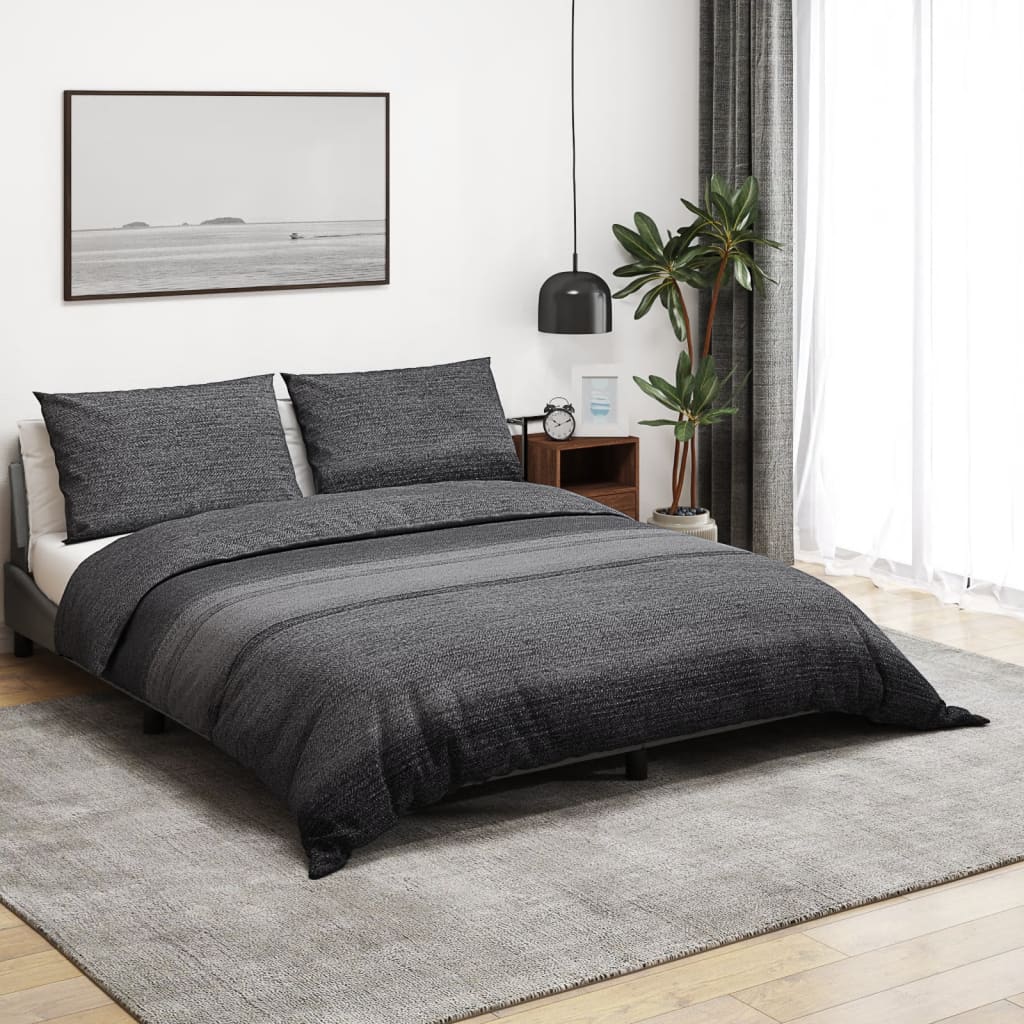Vidaxl dekbedovertrekset 140x200 cm katoen donkergrijs en zwart