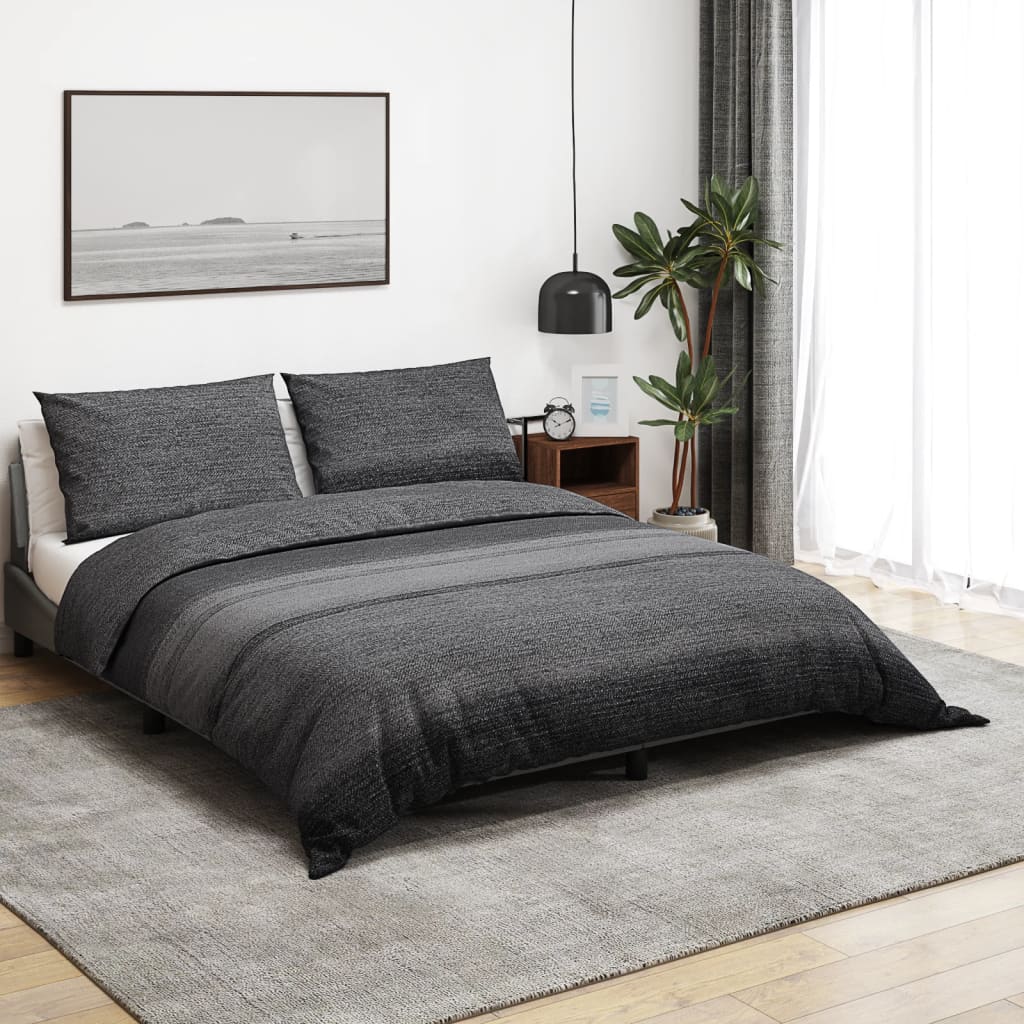 Vidaxl dekbedovertrekset 200x200 cm katoen donkergrijs en zwart