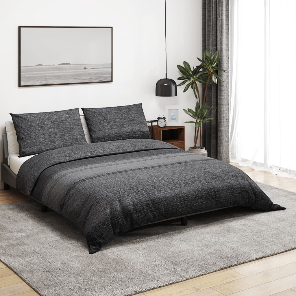 Vidaxl dekbedovertrekset 240x220 cm katoen donkergrijs en zwart