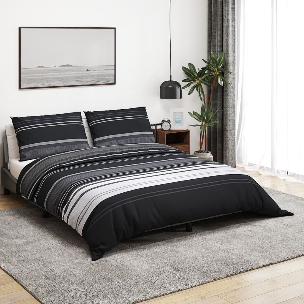 Vidaxl dekbedovertrekset 200x200 cm katoen zwart gestreept