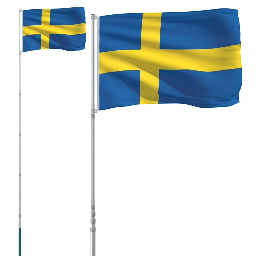 Vidaxl vlag met vlaggenmast zweden 5,5 m aluminium