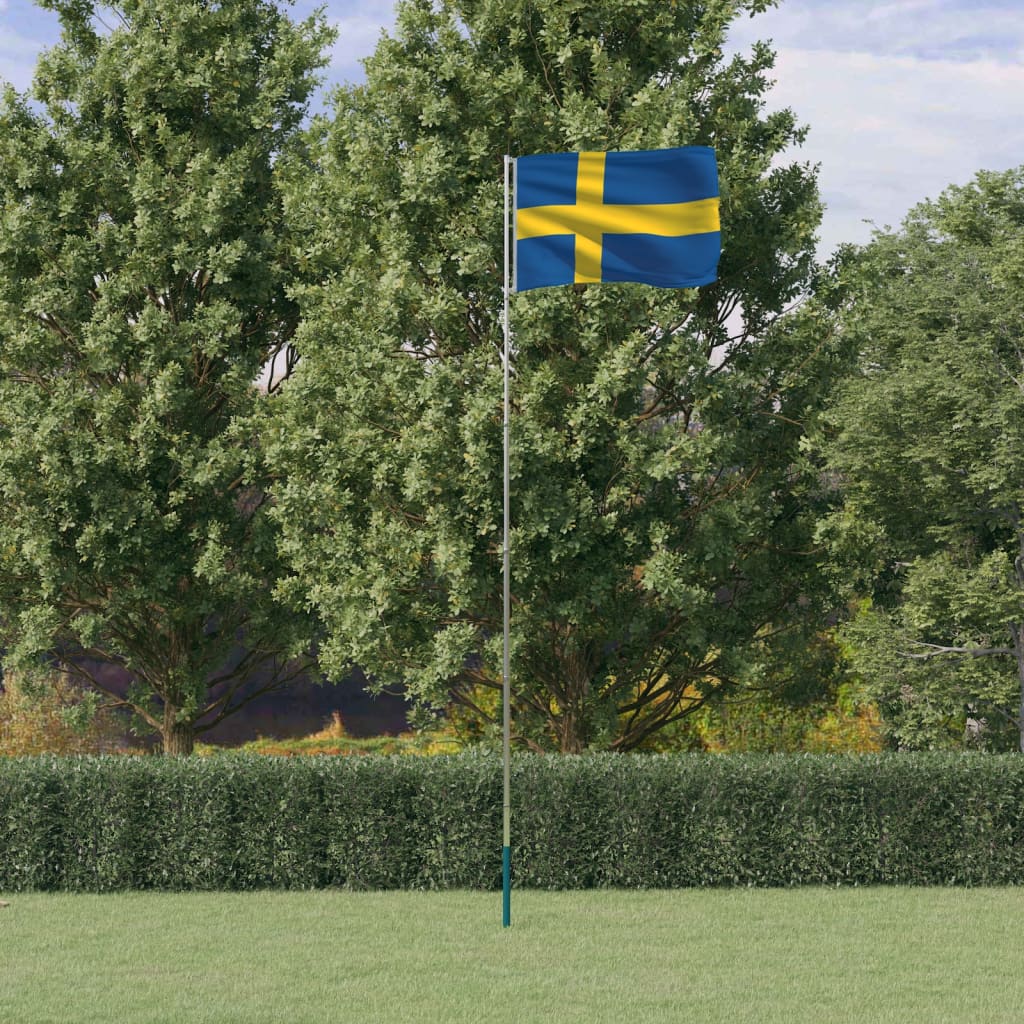 Vidaxl vlag met vlaggenmast zweden 5,5 m aluminium