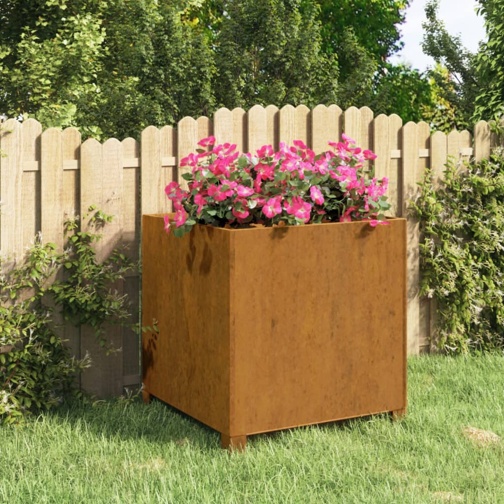 Vidaxl plantenbak met poten roestig 50x50x50 cm cortenstaal