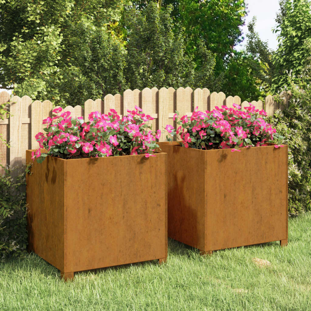 Vidaxl plantenbakken met poten 2 st roestig 50x50x50 cm cortenstaal