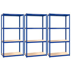 VidaXL Opbergrek 4-laags 3 st staal bewerkt hout blauw